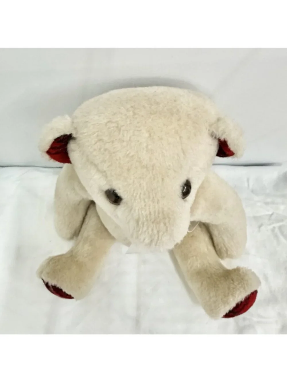 The Vermont Teddy Bear Co Classic Plush Teddy Bear Cream Red Plaid Ears USA Made